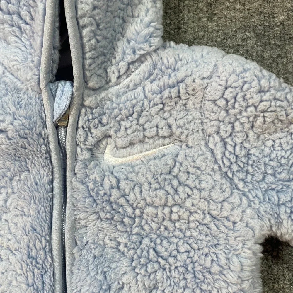 Nike Sherpa Fleece Bunting Snow Suit Coverall Baby 3M Light Blue Hooded Full Zip